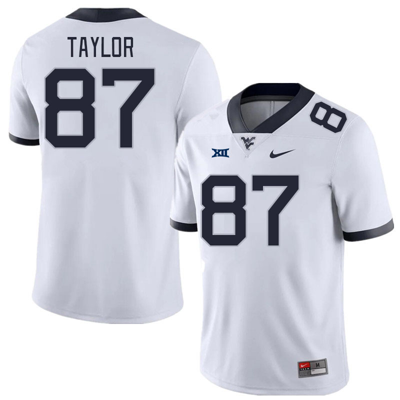 Men #87 Kole Taylor West Virginia Mountaineers College Football Jerseys Stitched Sale-White - Click Image to Close